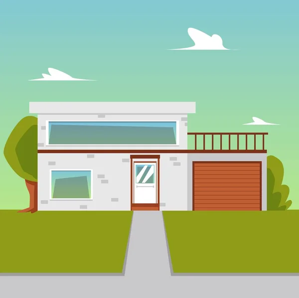 Vektor tecknad platt illustration av förorts hus för köp, försäljning eller hyra. — Stock vektor