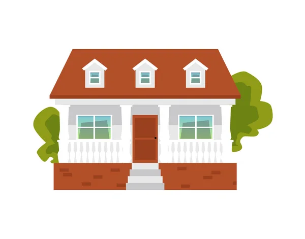 Suburban house with terrace and porch, flat vector illustration isolated. — Stock Illustration Suburban house with terrace and porch, flat vector illustration isolated. Royalty Free Stock Illustrations
