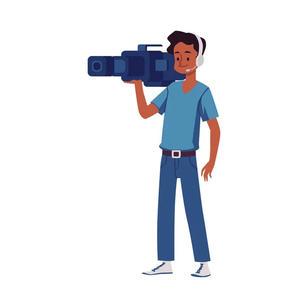 Camarógrafo profesional de televisión con una cámara de vídeo un vector aislado ilustración — Vector de stock