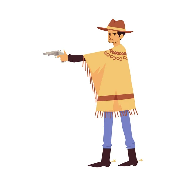 Schauspieler in szenischem Cowboy-Kostüm mit Pistole. — Stockvektor