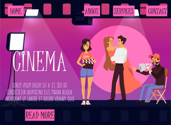 Διανυσματικό πρότυπο σελίδας προορισμού της εφαρμογής για την επαγγελματική βιομηχανία ταινιών — Διανυσματικό Αρχείο