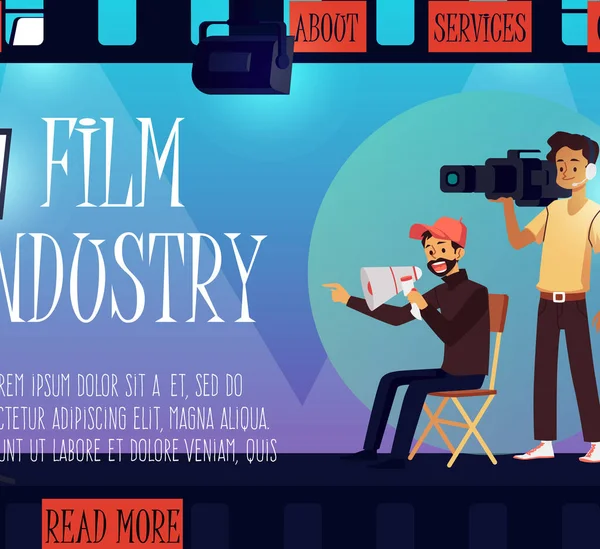 Векторная иллюстрация веб-сайта киноиндустрии и телевизионного видео и кинопроизводства. — стоковый вектор