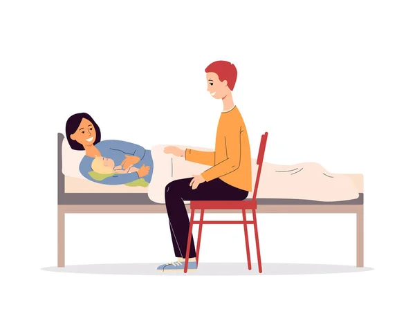 出産後の慎重な両親と新生児、フラットベクトルイラスト孤立. — ストックベクタ