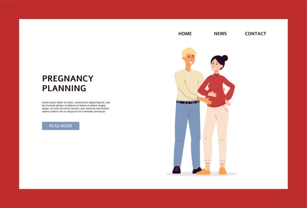 Schwangerschaftsplanungsseite mit schwangerer Frau und Ehemann Flat Vector Illustration. — Stockvektor