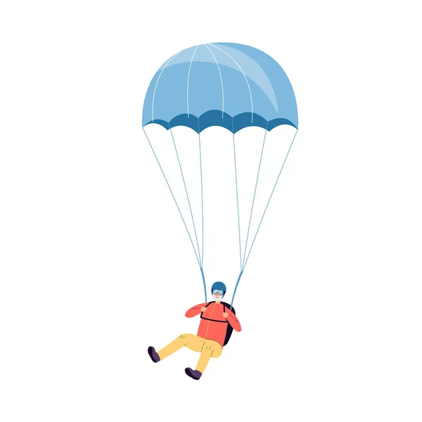 Abuelo u hombre mayor salta con paracaídas ilustración vector plano aislado. — Vector de stock
