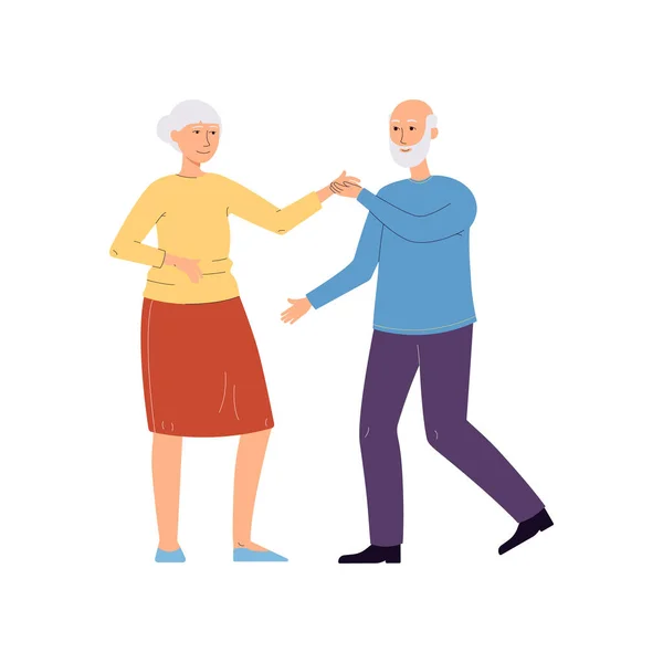 Old couple dance - pria dan wanita senior yang menari bersama berpasangan - Stok Vektor