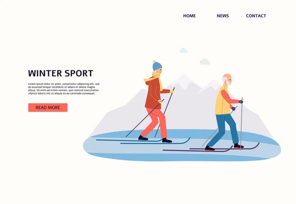 Vintersport för äldre web banner mall platt vektor illustration. — Stock vektor
