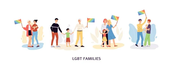 LGBT lesbianas y gays familia parejas, plana vector ilustración aislado. — Archivo Imágenes Vectoriales