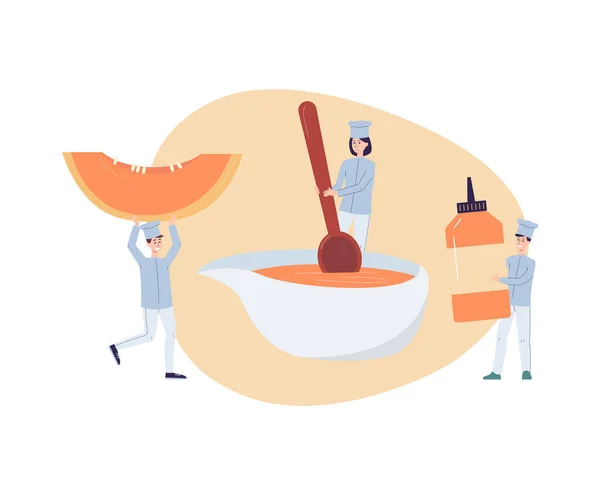 Tiny chefs cooking tasty pumpkin soup for thanksgiving a vector illustration — Stock Illustration Tiny chefs cooking tasty pumpkin soup for thanksgiving a vector illustration Royalty Free Stock Vectors