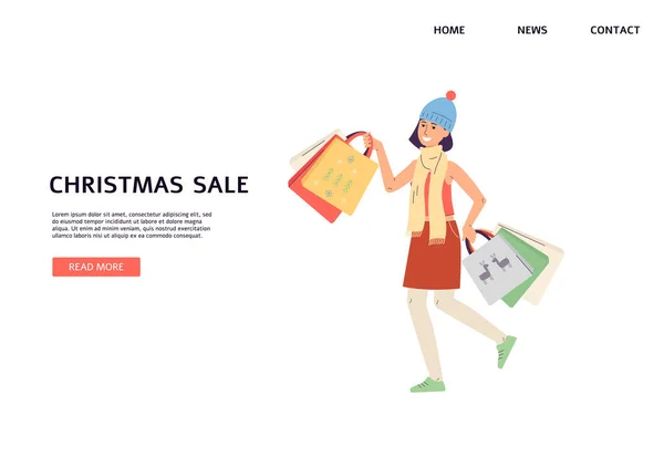Christmas and New year holiday sales for happy shoppers a vector design for web. — Stock Vector
