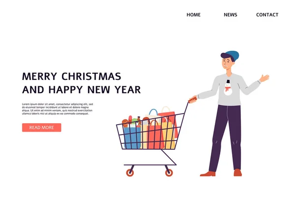 Ontwerp website voor shopper van Nieuwjaar geschenken en voedsel voor Kerstmis menu — Stockvector