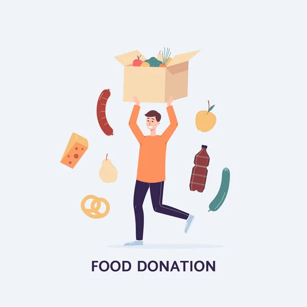 Tarjeta o plantilla de póster para la donación de alimentos caridad plana vector ilustración. — Archivo Imágenes Vectoriales