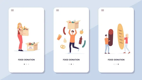 用于社会支持、慈善和食品捐赠的带有移动应用程序的手机屏幕 — 图库矢量图片