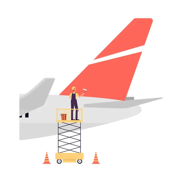 Maintenance and repair of aircraft by maintenance staff a vector illustration — Stock Vector