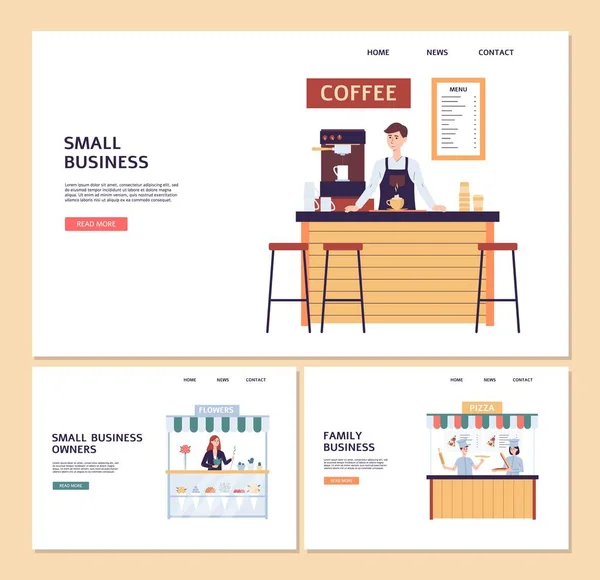 Proprietários bem sucedidos de pequenas empresas - design plano vetorial para o site — Vetor de Stock