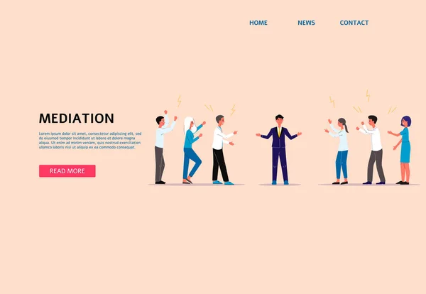 Mediation landing page voor internet website, platte cartoon vector illustratie — Stockvector