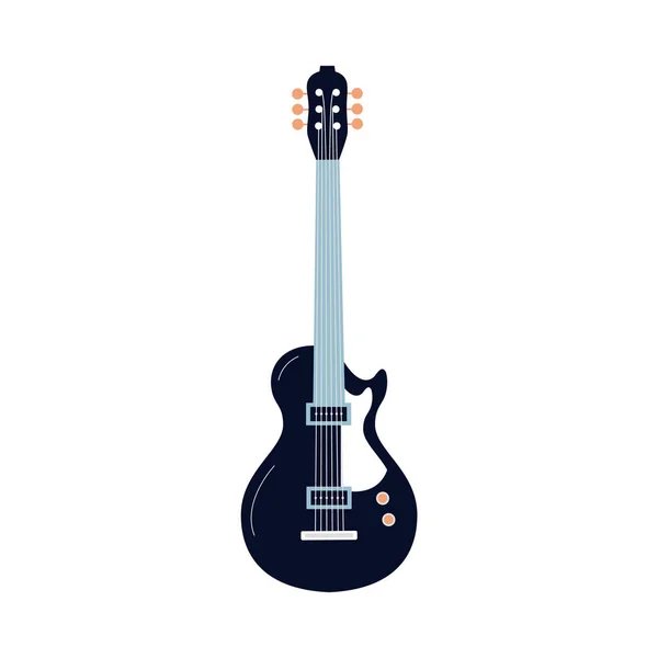 Fekete elektromos gitár elszigetelt fehér háttér - modern hangszer — Stock Vector