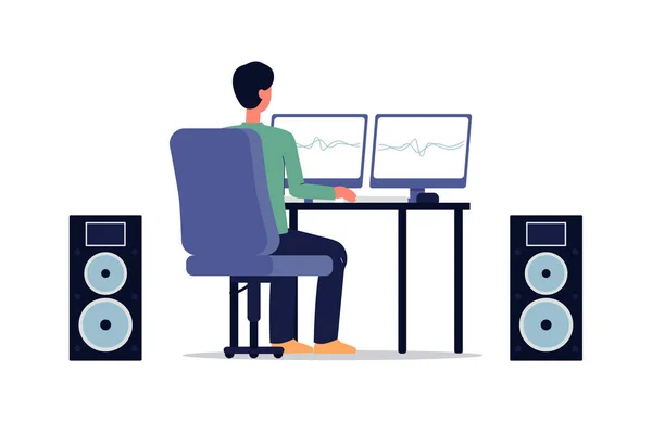 Engenheiro de som com equipamento de estúdio de gravação isolado vetor plana ilustração. — Vetor de Stock