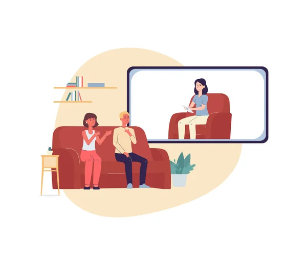 Vector platte illustratie van psychologische familie online therapie. — Stockvector