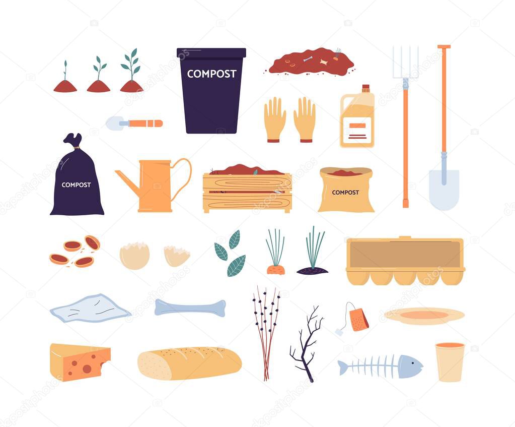 Eco compost object set - ecology poster with food waste recycle