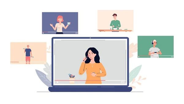 Conjunto de tutoriais em vídeo online para internet uma ilustração vetorial plana. — Vetor de Stock