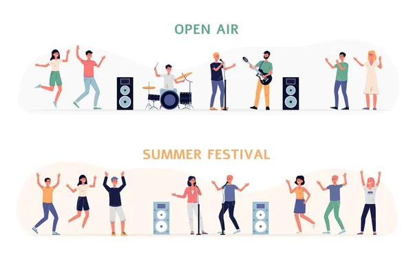 Personajes de fiesta al aire libre e ilustración vectorial festival de verano aislado. — Vector de stock