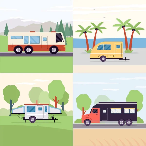 暑假期间的旅行、旅游和探险拖车. — 图库矢量图片