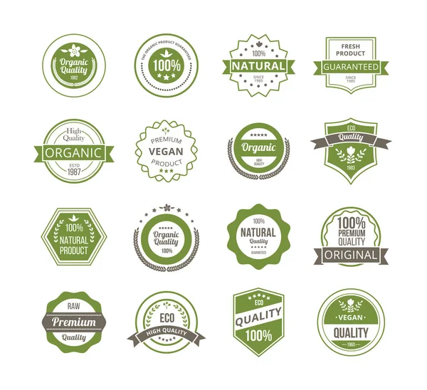 Placas de calidad para alimentos ecológicos ecológicos ecológicos premium un vector ilustraciones — Vector de stock