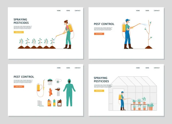 Pest control for gardens and farms web banners set, flat vector illustration. — Stock Vector