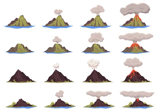 Diverse attività vulcaniche di isole, rocce, montagne un vettore illustrazioni. — Vettoriale Stock