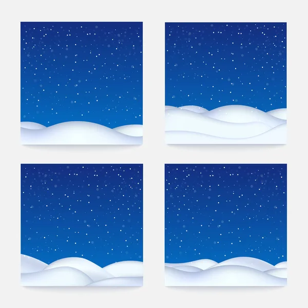 Ensemble de bannières avec des collines de neige et des flocons de neige illustration vectorielle réaliste. — Image vectorielle