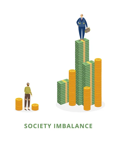 Sociedad concepto de desequilibrio con hombres pobres y ricos vector ilustración aislado. — Archivo Imágenes Vectoriales