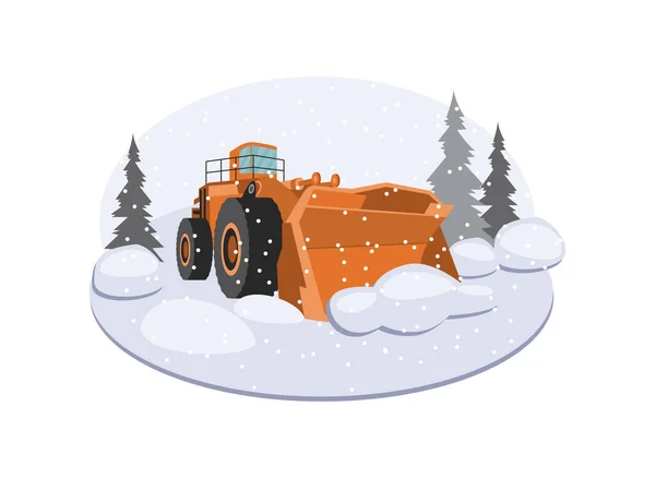 Caminhão de arado de neve ou veículo de ventilador de neve, ilustração vetorial plana isolada. — Vetor de Stock