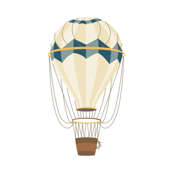 Ballon pneumatique avec aérostat rayé et panier illustration vectorielle plate isolé. — Image vectorielle