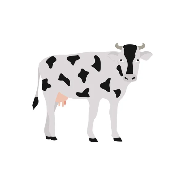 Cartone animato mucca con mammella latte in piedi isolato su sfondo bianco — Vettoriale Stock