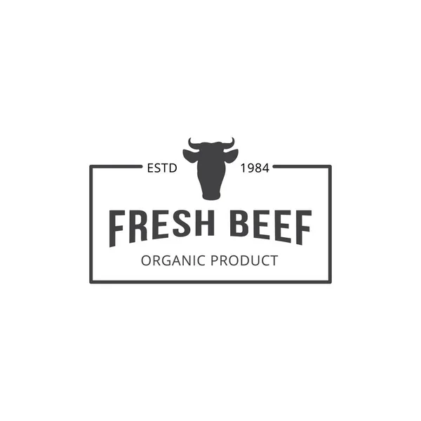 Logotipo de carne fresca con cabeza de vaca de granja icono aislado sobre fondo blanco. — Vector de stock