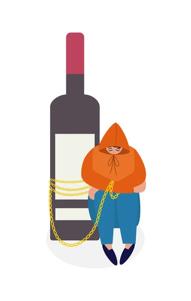 Dronken depressieve persoon met alcoholverslaving een vector geïsoleerde illustratie — Stockvector