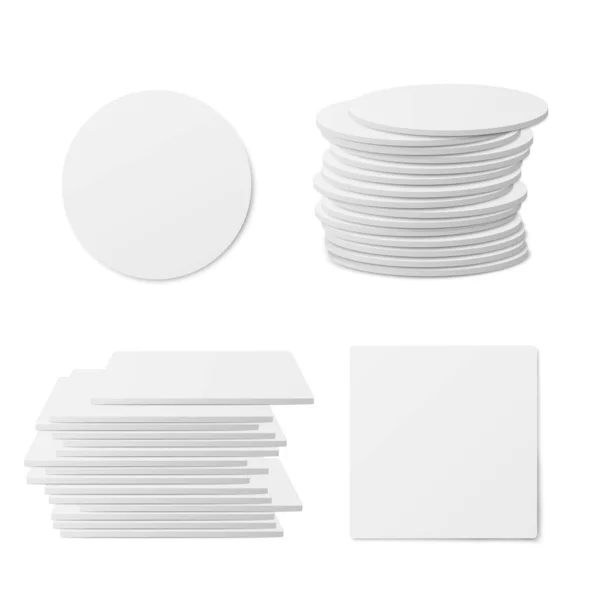 Sous-verres de table ronds et carrés illustration vectorielle réaliste isolé. — Image vectorielle