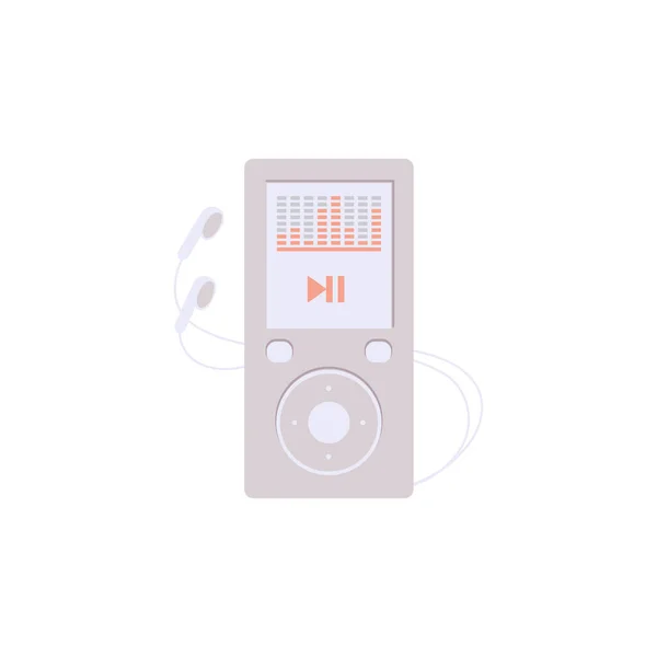 Icono de reproductor mp 3 con auriculares con cable ilustración vectorial plana aislada. — Vector de stock