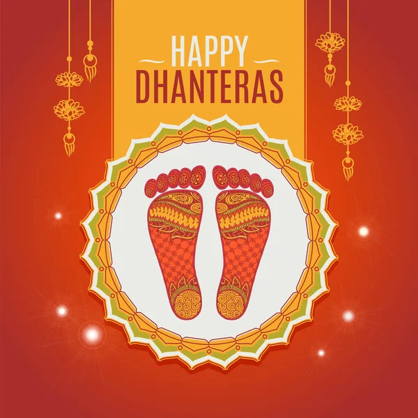 Manifesto o banner di Happy Dhanteras per illustrazione vettoriale del festival indiano del diwali. — Vettoriale Stock