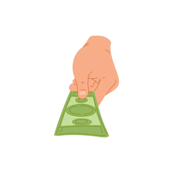 Emberi kéz tartsa dollár, hogy, kap, vagy mutasd meg a pénz egy vektor illusztráció — Stock Vector