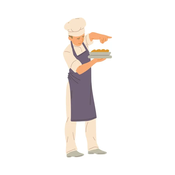 Επαγγελματίας σεφ άνθρωπος προσθήκη μπαχαρικών σε ένα πιάτο, επίπεδη διανυσματική απεικόνιση απομονωμένη. — Διανυσματικό Αρχείο