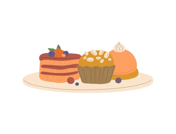 Dulces postres y productos de pastelería por un chef profesional una ilustración vectorial. — Archivo Imágenes Vectoriales