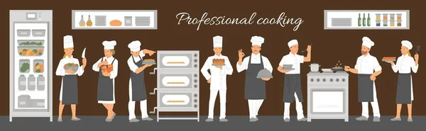 Επαγγελματική πανό μαγειρικής με εστιατόριο σεφ επίπεδη διανυσματική απεικόνιση. — Διανυσματικό Αρχείο