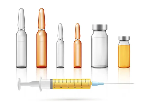 予防接種と注射のツールのセット、現実的なベクトルイラスト孤立. — ストックベクタ