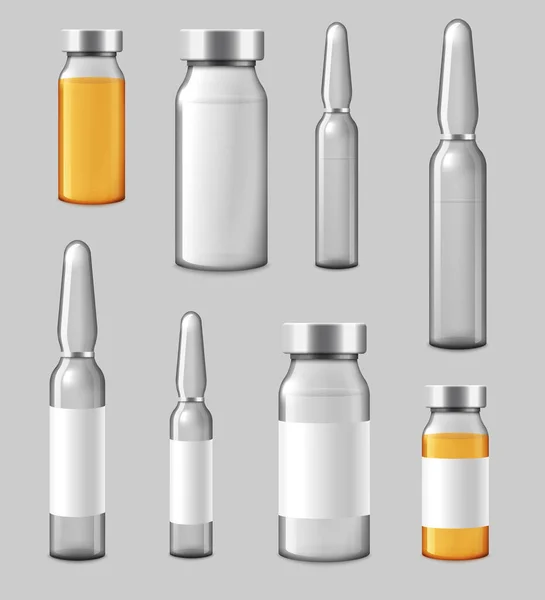 Ampoules et flacons d'injection de vaccins illustration vectorielle réaliste isolée. — Image vectorielle