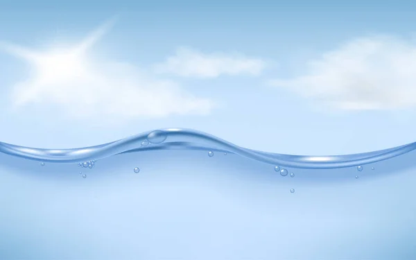 Fond bleu avec ciel et une vague d'eau une illustration réaliste vectorielle — Image vectorielle