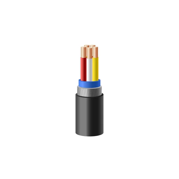 Elektrische kabel met isolatie en draden realistische vector illustratie geïsoleerd. — Stockvector