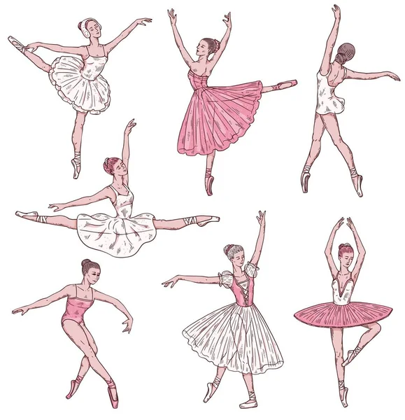 Bailarinas en vestido clásico danza en danza teatro de ballet — Vector de stock