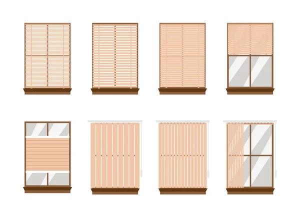 Conjunto de tipos de persianas ou jalousie, ilustração vetorial plana isolada. — Vetor de Stock